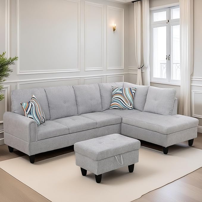FONTOI L Shaped Sectional Couches for Living Room Modern Modular Sectional Sofa with Ottoman Storage Comfy L Shaped Couch with Chaise for Bedroom Apartment Furniture Gray