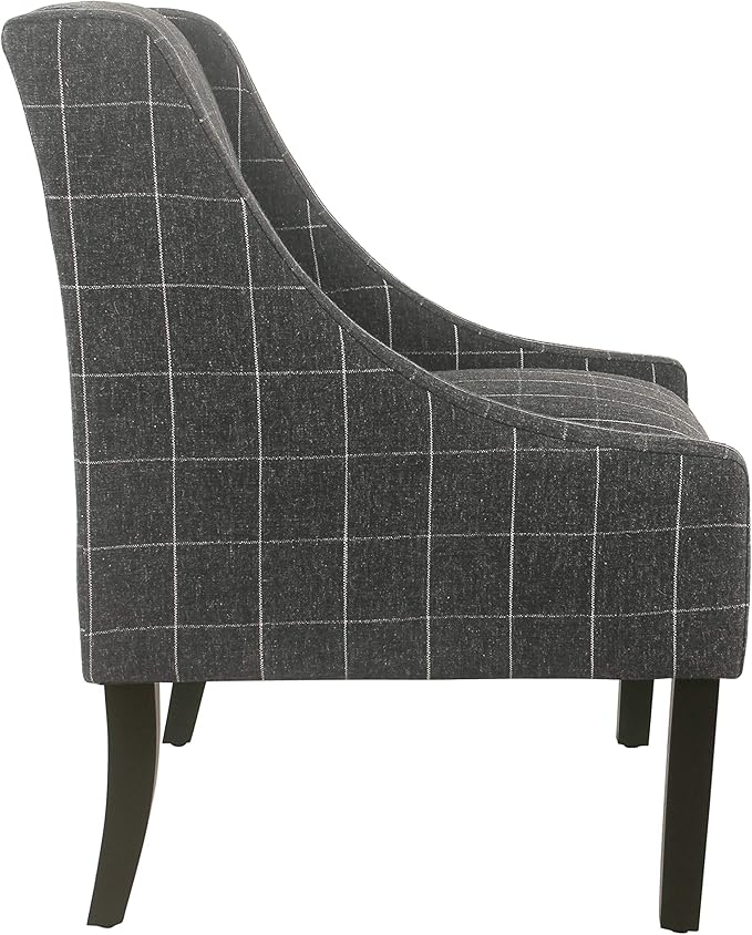 Homepop Home Decor | Upholstered Classic Swoop Arm Accent Chair | Accent Chairs for Living Room &amp Bedroom | Decorative Home Furniture Black Windowpane
