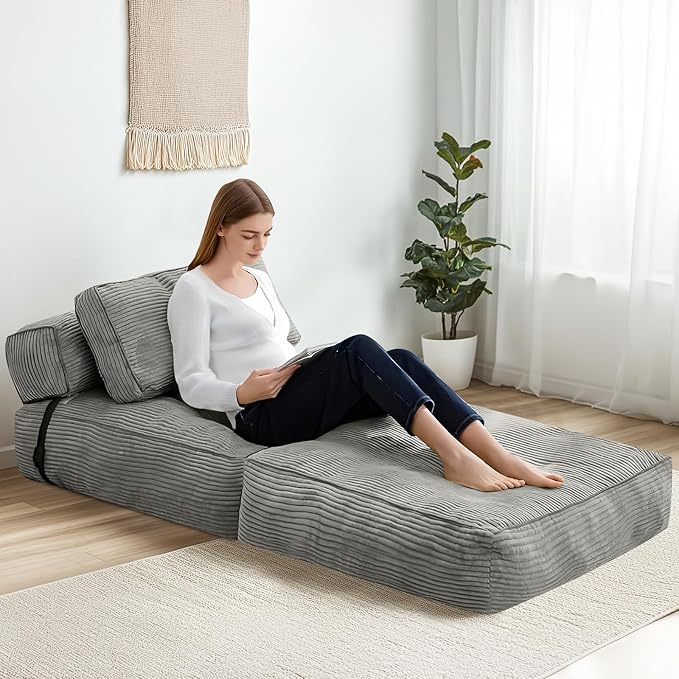 tantohom Folding Sofa Bed Convertible Sleeper Chair with Pillow Foldable Mattress with Back SupportSpace-Saving Sofa for Living RoomBedroom (Gray)