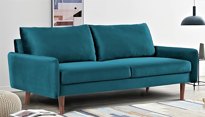 Kent Velvet Sofa for Modern Living Rooms and Compact Spaces Comfy 3 Seater Couch Studio Apartment Furniture with Sleek Design Greenish Blue