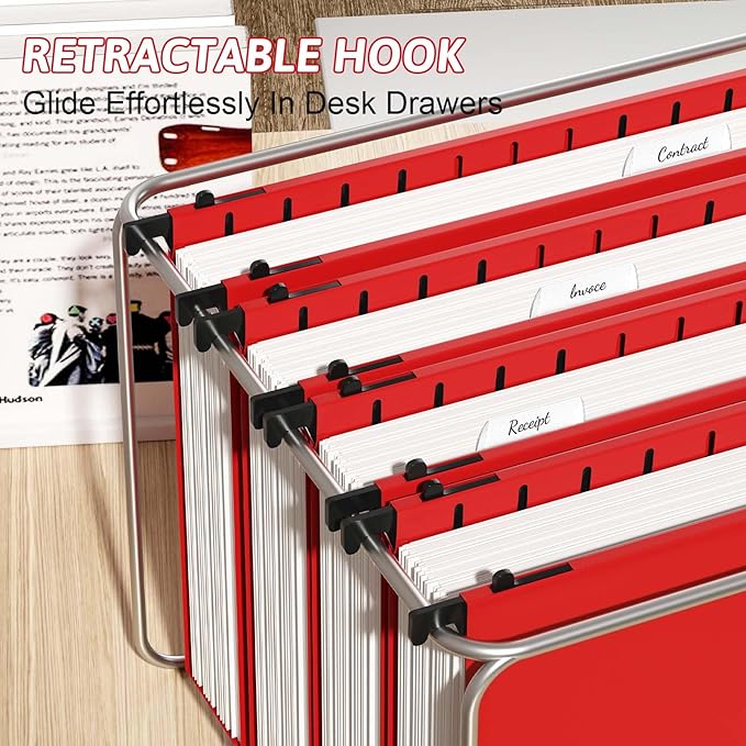 Plastic Hanging File Folder Extra Capacity12 Pack Reinforced Hang Folders with Heavy Duty 2 Inch ExpansionFiling Cabinet Folders Letter SizeHanging Organizer Designed for Bulky Files(Red)
