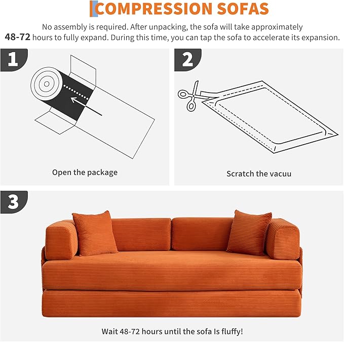 Garvee 5-in-1 Convertible Sofa Bed 78.8 Modular Corduroy Sleeper with Sturdy Frame &amp No Assembly Multi-Functional Futon for Small Space Living Room &amp Guest Room (Green) (Orange)