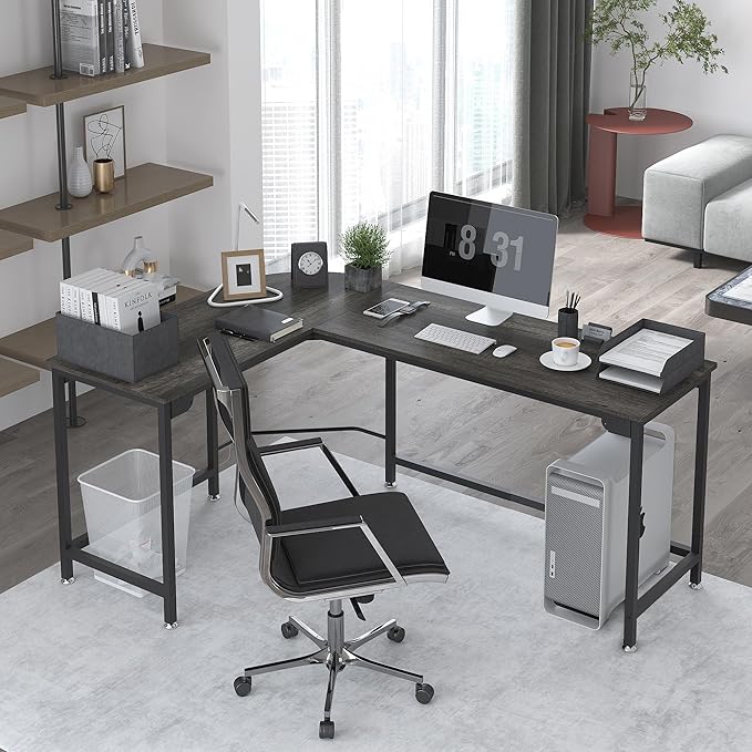 Teraves Modern L Shaped Gaming Desk 66'' Corner Computer Desk for Home Office Gaming Table Study Writing Workstation for Small Space Easy to Assemble