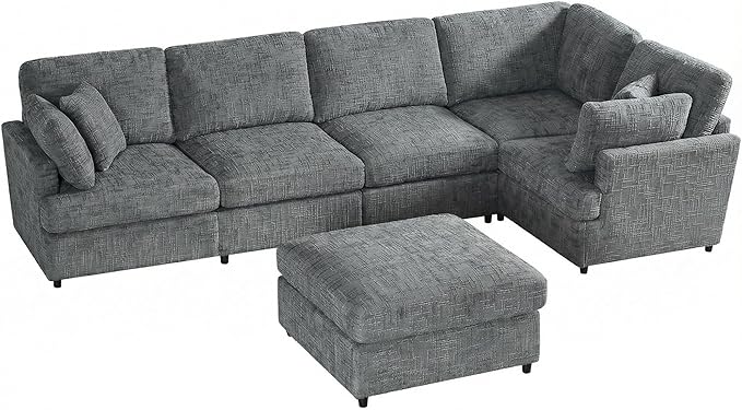 ERYE 122-Inch Modern Corner Modular Sectional Sofa Couches with Ottoman and 4 Toss Pillows Comfy Chenille Upholstered U-Shaped Sofa Convertible L-Shaped Symmetrical Couch