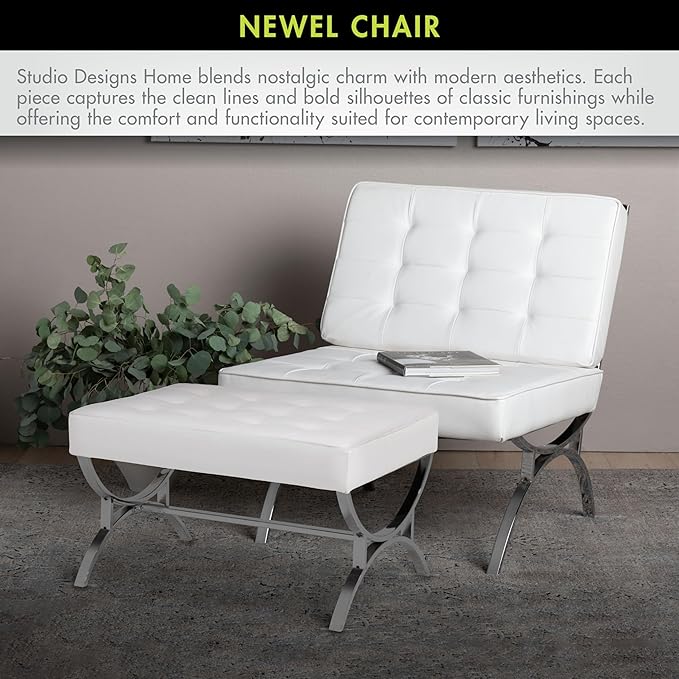 Newel Modern Accent Chair in Blended Leather Chrome/White