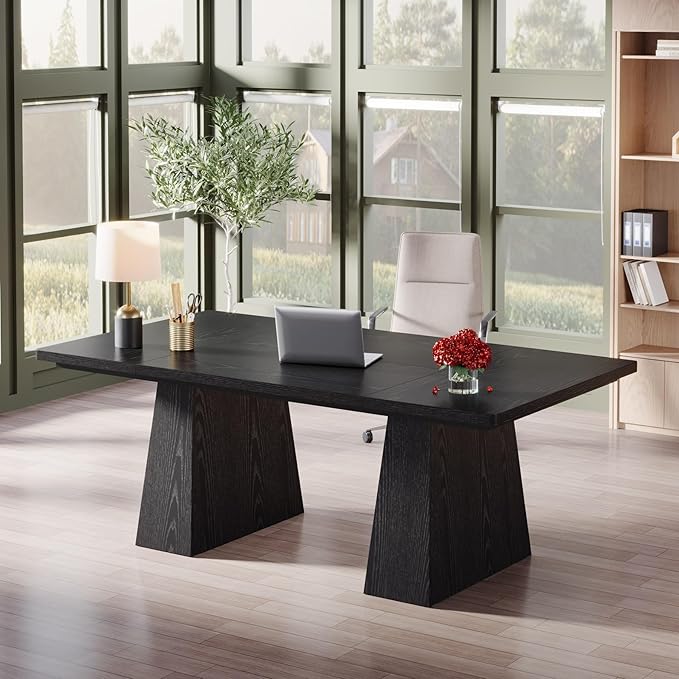 Tribesigns 63-Inch Executive Desk Large Office Computer Desk with Double Pedestal Modern Simple Workstations Writing Table Conference Table Business Furniture for Home Office Black