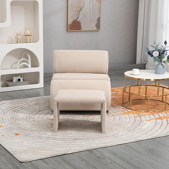 House Hold Accent Chair with Ottoman Cushioned deep seat no armrest Accent Single Lazy Chair for Living Room