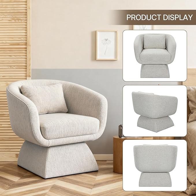 Modern 360° Swivel Accent Chairs 2-Pack Barrel Lounge Chairs with Armrests Curved Back and Soft Cushioned Seat Oatmeal