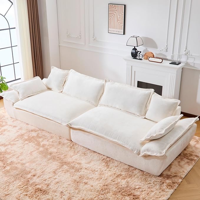 138 Modular Cloud Couch Sectional Couch with Deep Seats Wide Armrests and Multiple Pillows Boneless Couches Sofas Loveseat for Bedroom/Living Room/Apartment/Office (White)