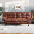 Vyfipt Convertible Futon Sofa Bed Brown Faux Leather Futon Couch with Adjustable Backrest &amp Armrests Folding Small Recliner Sleeper Sofa Bed for Living Room Apartment Office