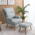 Accent Chair with Ottoman SetFabric Armchair with Wood Legs and Adjustable High Backrest Mid Century Modern Upholstered Lounge Chair for Living RoomBedroomReading Room and Study (Blue)