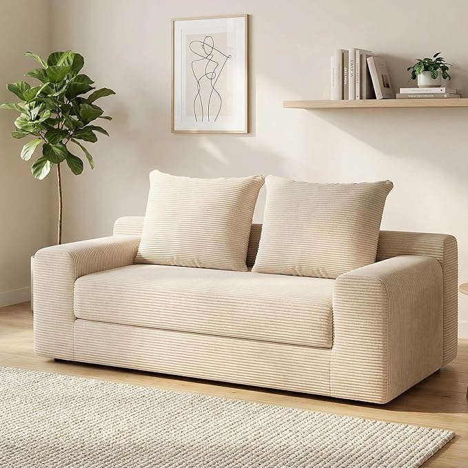 Convertible Sofa Bed 3 in 1 Loveseat Folding Couch Bed Foldable - Boneless Couch &amp Floor Futon Sleeper Corduroy Pull Out Sofa Bed with 2 Pillows for Living Room