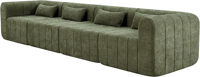 145.5 Inch Modular Full-Compressed Sectional SofaBeige Polyester Upholstered Modular Sofa with 4 PiecesCompressed Sponge Modular Couch for Living Room (Green#81)