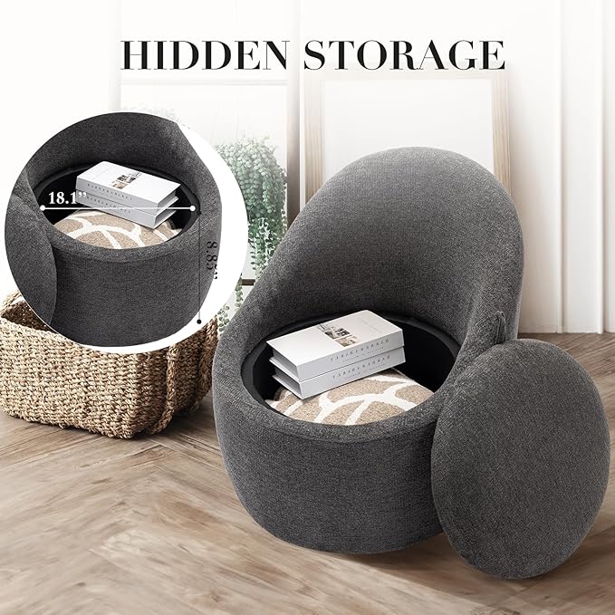 COLAMY Swivel Accent Chair Set of 2 360° Swivel Round Chair with Hidden Storage Modern Small Barrel Armchair for Living Room/Bedroom Darkgrey Textile Material