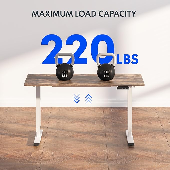 FLEXISPOT E6 3-Stage Dual Motor Electric Standing Desk 48 x 30 Sit Stand Up Desk Holds 220 lbs Adjustable Height w/Memory Presets One-Piece Special Walnut Desktop &amp White Frame Ships in 2 Boxe