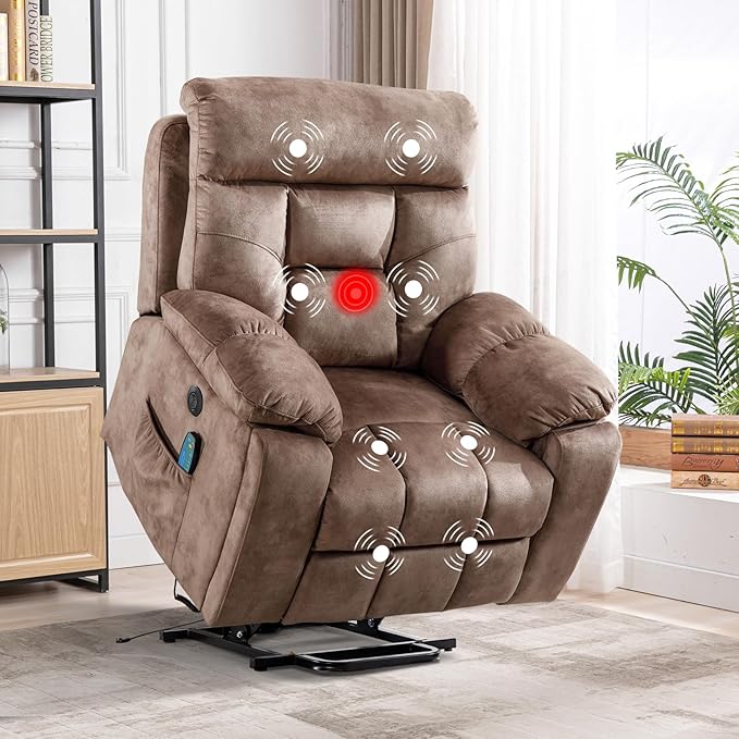 CANMOV Large Power Lift Recliner Chair with Massage and Heat for Elderly Big and Tall People Overstuffed Wide Recliners with 2 Cup Holders Side Pocket and USB Port Camel
