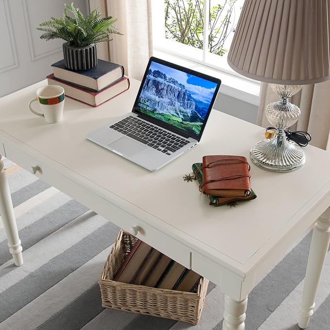 Leick Home Cottage White Turned leg Laptop Desk with Center Drawer White