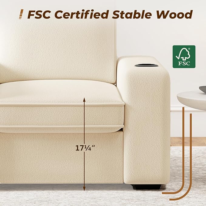 Furnimart 36 Wide Plush Accent Chair Single Sofa with USB Charger &amp Cup Holder Oversized Comfy Chair Tufted Terry Fabric Ideal for Living Room Bedroom Apartment(Terry-Beige)