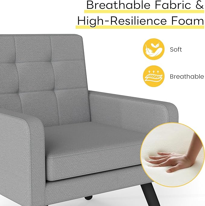 Kromax Mid-Century Modern Accent Chair for Living Room 496 Lb. Weight Capacity Dual Armrests Comfy Extra Large Seat Timeless Style Perfect for Reading &amp Relaxing Light Grey