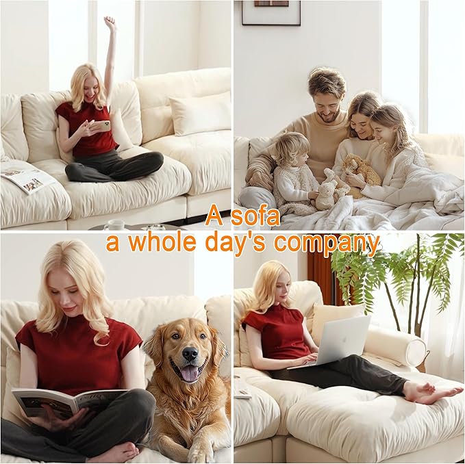 L Shaped Sectional Couch130 Modular Cloud Sectional Sofa with OttomanUpholstered Modular Sofa L Shaped Couch for Living Room (Cream)
