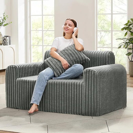 Hobestluk Couch Sofa 2-Seater Foam Sofa Loveseat for Small Spaces Comfy Sofas with Removable Cover Furry Couch with Pillows for Living Room Bedroom Apartment Office (Grey Loveseat)