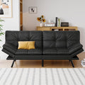 Futon Sofa Bed Convertible Couch Black Faux Leather Sofa Bed with Memory Foam Adjustable Backrest &amp Armrests Multifunctional Small Loveseat Sleeper Sofa for Living Room Apartment Office