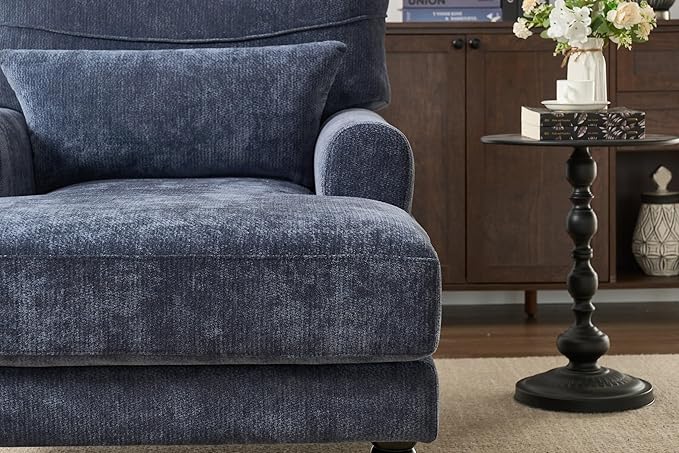 51'' Chaise Lounge Chair Indoor Accent Upholstered Reading Side Armchair Comfy Leisure Sleeper Sofa Chair Chenille Recliner Arm Chairs for Living Room &amp Bedroom Easy Assembly (Blue) | Modern