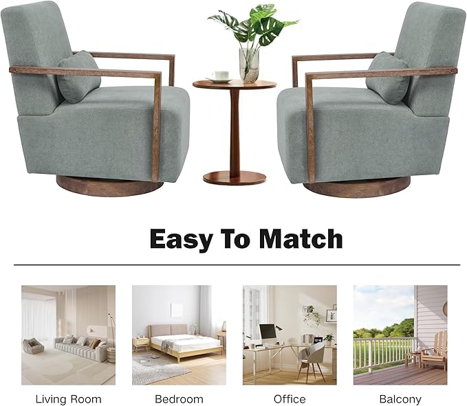 Chifee &amp Vingol 29.72 Swivel Accent Arm Chair Mid Century Modern Living Room Chair Set of 2 with Solid Wood Base &amp ArmrestGreen