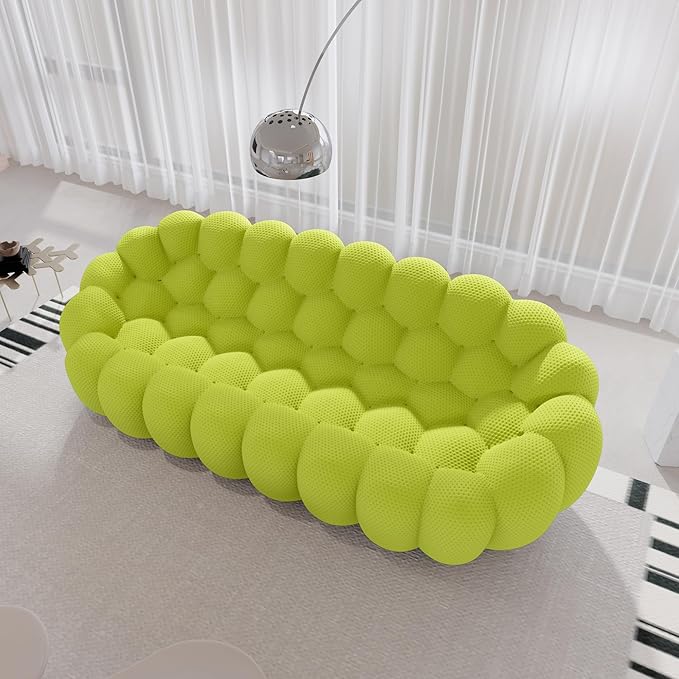 Bubble Couch 98.43'' Modern 3-Seater Modern Lazy Floor Couch Memory Foam Round Sofa 3D Honeycomb Shape Curved Sofas for Living Room Office Apartment (Lemon Green)