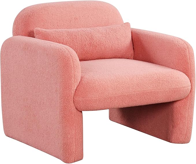 Giantex Modern Accent Chair for Living Room Sherpa Fabric Upholstered Armchair w/Waist Pillow Comfy Reading Chair w/Armrests Small Single Sofa for Bedroom Reception Apartment Office Pink