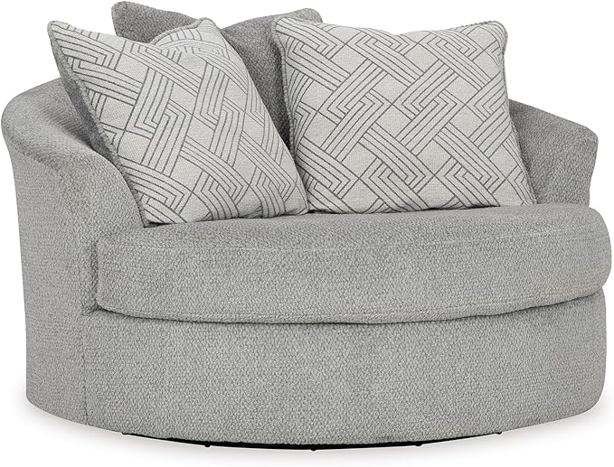 Signature Design by Ashley Casselbury Contemporary Upholstered Oversized Swivel Accent Chair with 3 Throw Pillows Light Gray