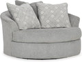 Signature Design by Ashley Casselbury Contemporary Upholstered Oversized Swivel Accent Chair with 3 Throw Pillows Light Gray