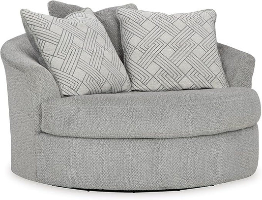 Signature Design by Ashley Casselbury Contemporary Upholstered Oversized Swivel Accent Chair with 3 Throw Pillows Light Gray