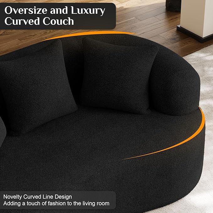 68.5 Loveseat Sofa for Living Room Modern Luxury Plush Chenille Extra Deep Seat Curved Cloud Floor Couch with 3 Throw Pillows for Small Spaces No Assembly Needed Black