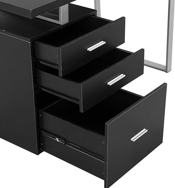 LOKATSE HOME Computer Desk with Drawers File Cabinet-Reversible Set Up Office Writing Study Desks Furniture Silver Metal Frame 47 Cappuccino