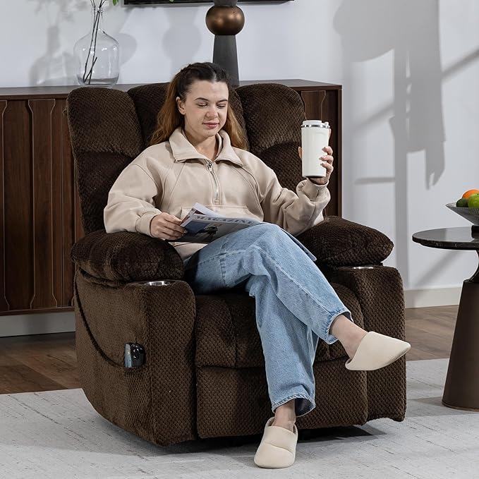 Power Lift Recliner Chair for Elderly Velvet Recliner with Massage and Heat Lazy Boy Power Recliner Lay Flat 160° Cup Holders for Living Room
