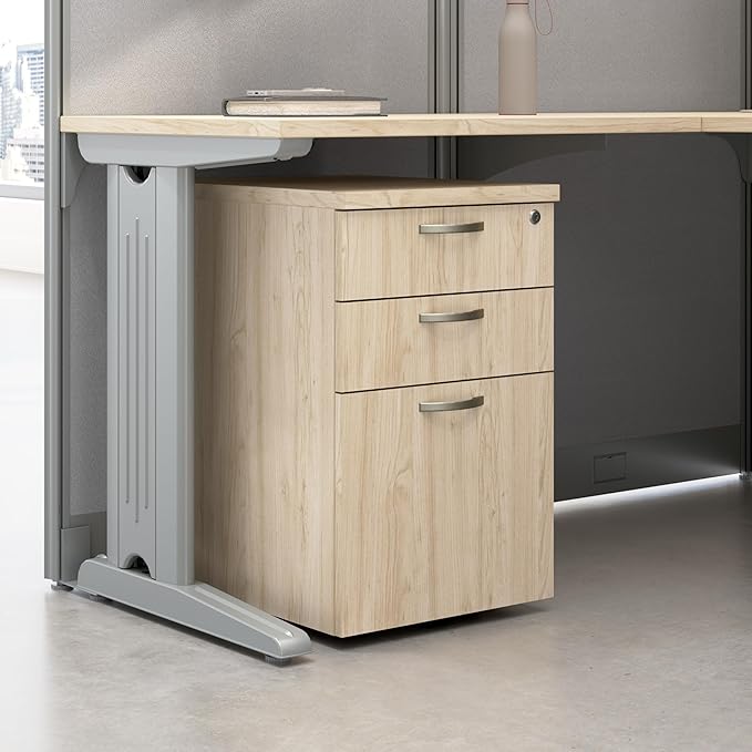 Bush Business Furniture 3 Drawer Rolling File Cabinet Under Desk Storage Office in an Hour Collection Natural Elm