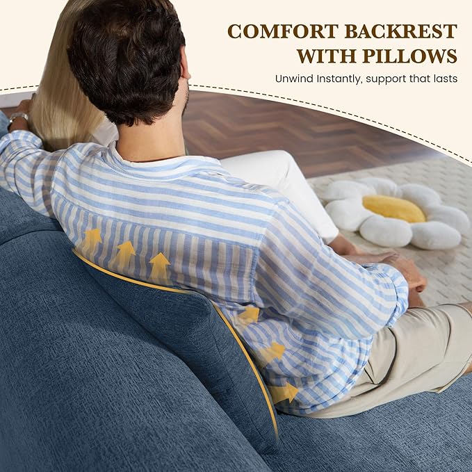 122 L Shaped Convertible Modular Couch Cloud Couch Sectional with Ottoman 4-Seater Chenille Boneless Couches for Living Room Apartment No Assembly Blue 1PCS