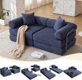 73 Convertible Modular Folding Sofa Bed 5-in-1 DIY Combination Fold Out Sleeper Sofa Bed Loveseat sleeper Couch with Removable Armrests Corduroy Floor Couch Small couches for small spaces Blue