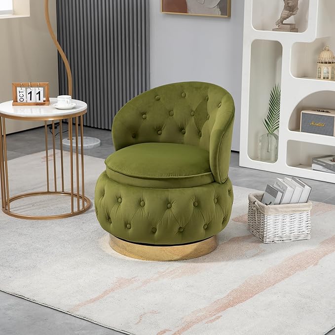 360 Degree Swivel Cuddle Barrel Accent Storage Chairs Round Armchairs with Wide Upholstered Fluffy Velvet Fabric Chair for Living Room Bedroom Office Waiting Rooms