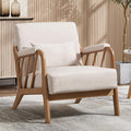 ANJ Mid Century Modern Accent ChairLiving Room Chairs with Wood Frame &ampLumbar Pillow Upholstered Reading Armchair for Bedroom
