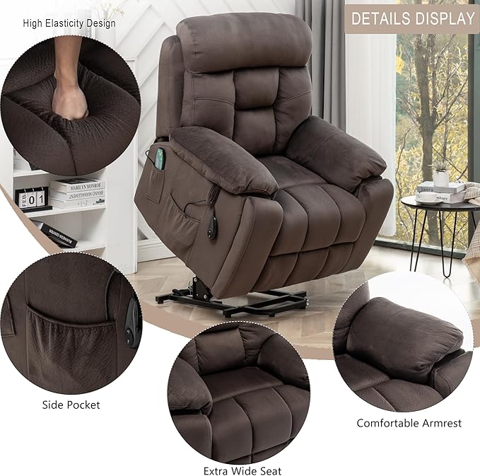Power Lift Recliner Chair with Massage and Heating FunctionsVelvet Sofa with 2 Remote Controls and Two Cup HoldersRecline up to 160 DegreesSuitable for Living Room
