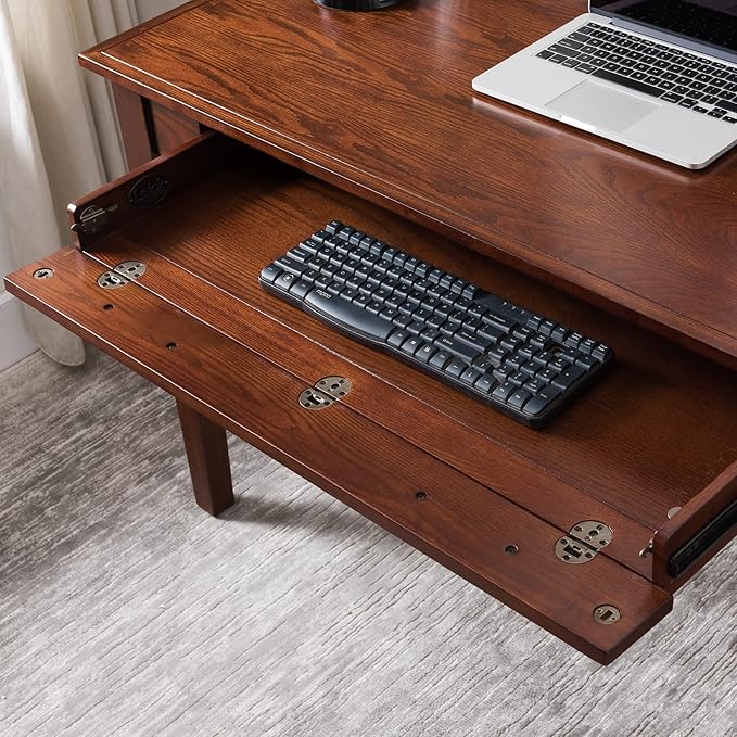 Leick Home 82400 Mission Writing Computer Desk with Drop Front Keyboard Drawer for Home Office Solid Wood Mission Oak