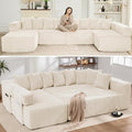 Oversized Cloud Boneless Couch 146 Modular Sectional Sofa with Deep Seat Chaise Fluffy U Shaped Couches for Living Room Comfy Plush Corduroy Sofa with 8 Pillows No Assembly Beige White
