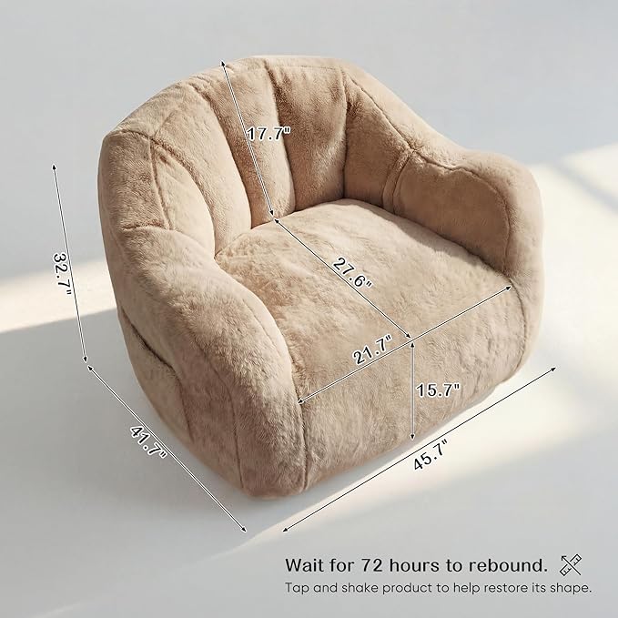 Bean Bag Chair Giant Bean Bag Chair for Adults Shell-Shaped Bean Bag Couch with Armrests &amp Side Pockets Comfy Beanbag Lazy Couch Reading Chair for Bedroom Living Room Khaki