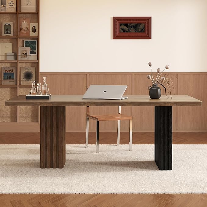 Mid - Century Modern 66.9 Wood Desk Large Computer Desk for Home Office Writing Desk &amp Living Room/Bedroom Table Executive Work Desk Walnut