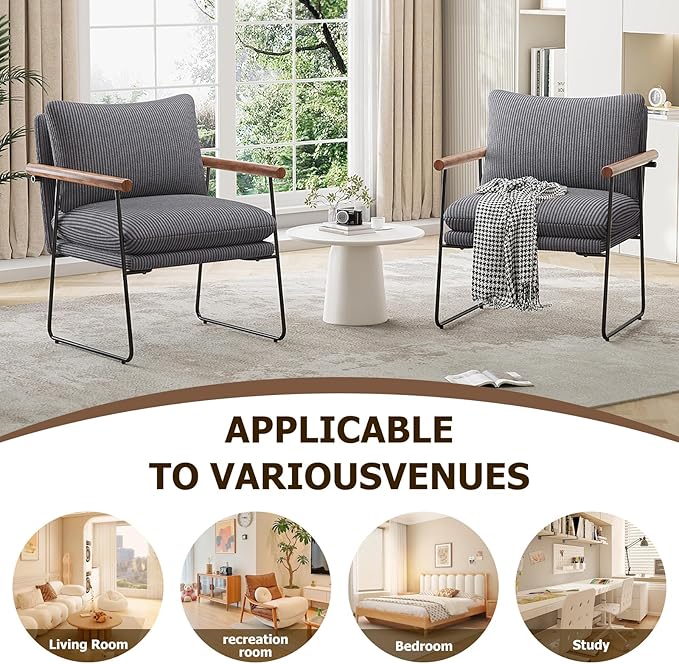 Furnilivng Small Sling Accent Chair Comfortable Boucle Fabric Arm Chair Upholstered Cozy Reading Chair for Living Room Bedroom Dressing Room Home Office Grey