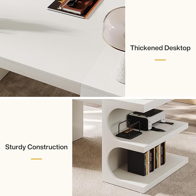 Tribesigns White Executive Office Desk 63 Computer Desk with Storage Shelves Modern Wood Study Writing Table Large Workstation Business Furniture for Home Office (Table Only)