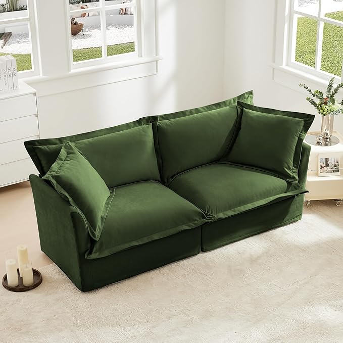 Aoowow Oversized Modular Sectional Sofa 83.4” Chenille Loveseat Sofa Comfy 2-Seat Sofa Couch Upholstered Deep Seat Couches with Big Toss Pillows for Living Room Apartment OfficeGreen-Chenille