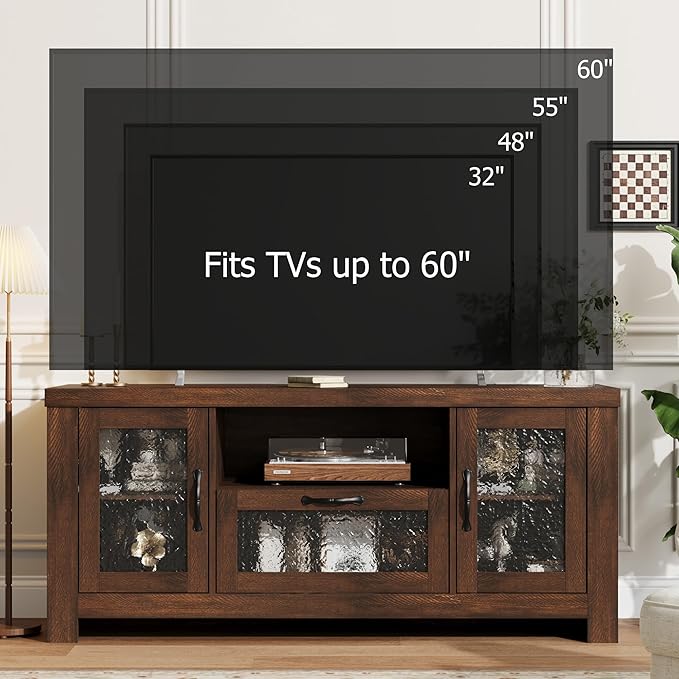 IDEALHOUSE TV Stand for 65 Inch TV Farmhouse Entertainment Center with Acrylic Door Storage Cabinet &amp Adjustable Shelves Rustic TV Console Table for Living Room Bedroom Brown